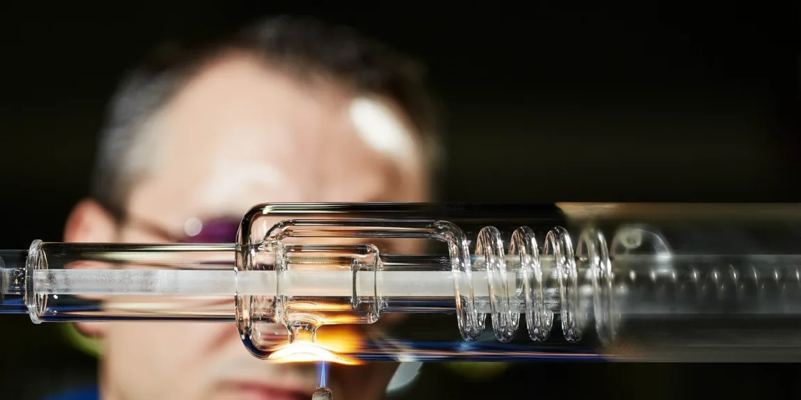 Custom-made CO2 laser tube component made of technical glass